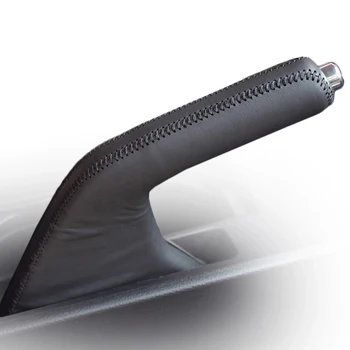 Черен естествен кожен капак на ръчната спирачка за автомобили Защитна втулка за Mazda 3 2011 2012 2013 2014 2015 Капак на ръкохватките на ръчната спирачка